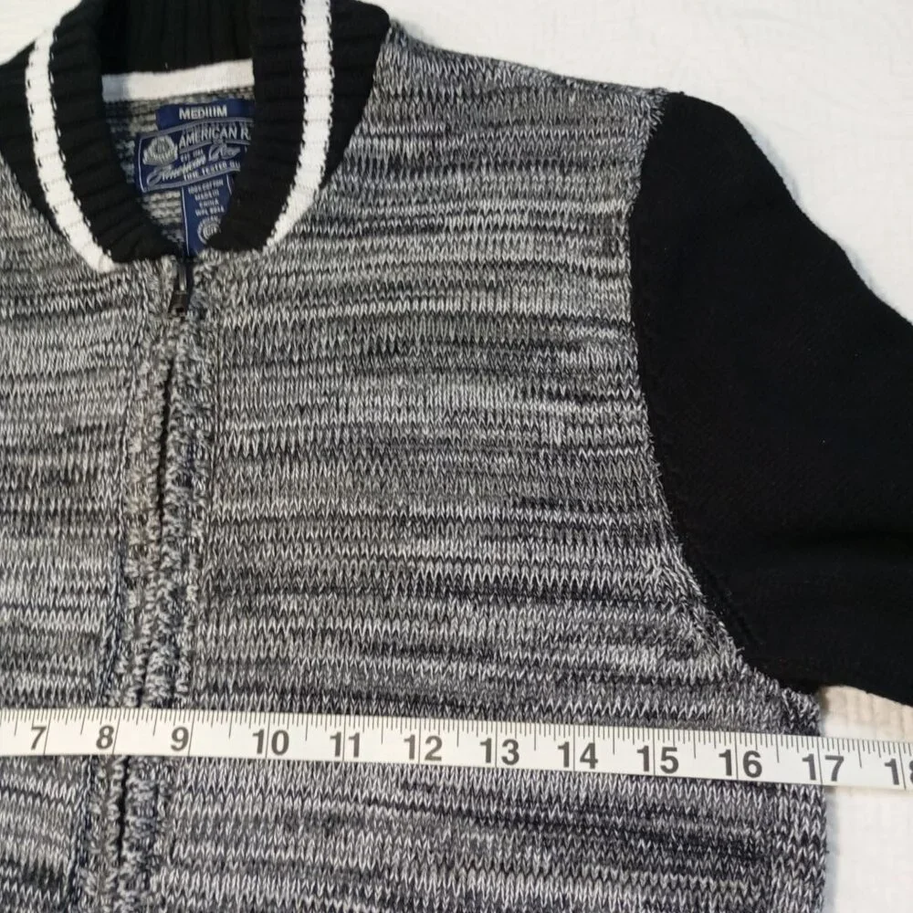 American Rag Jacket Medium Gray & Black Striped Cotton Full-Zip Ribbed Cuffs Hem - Picture 9 of 10